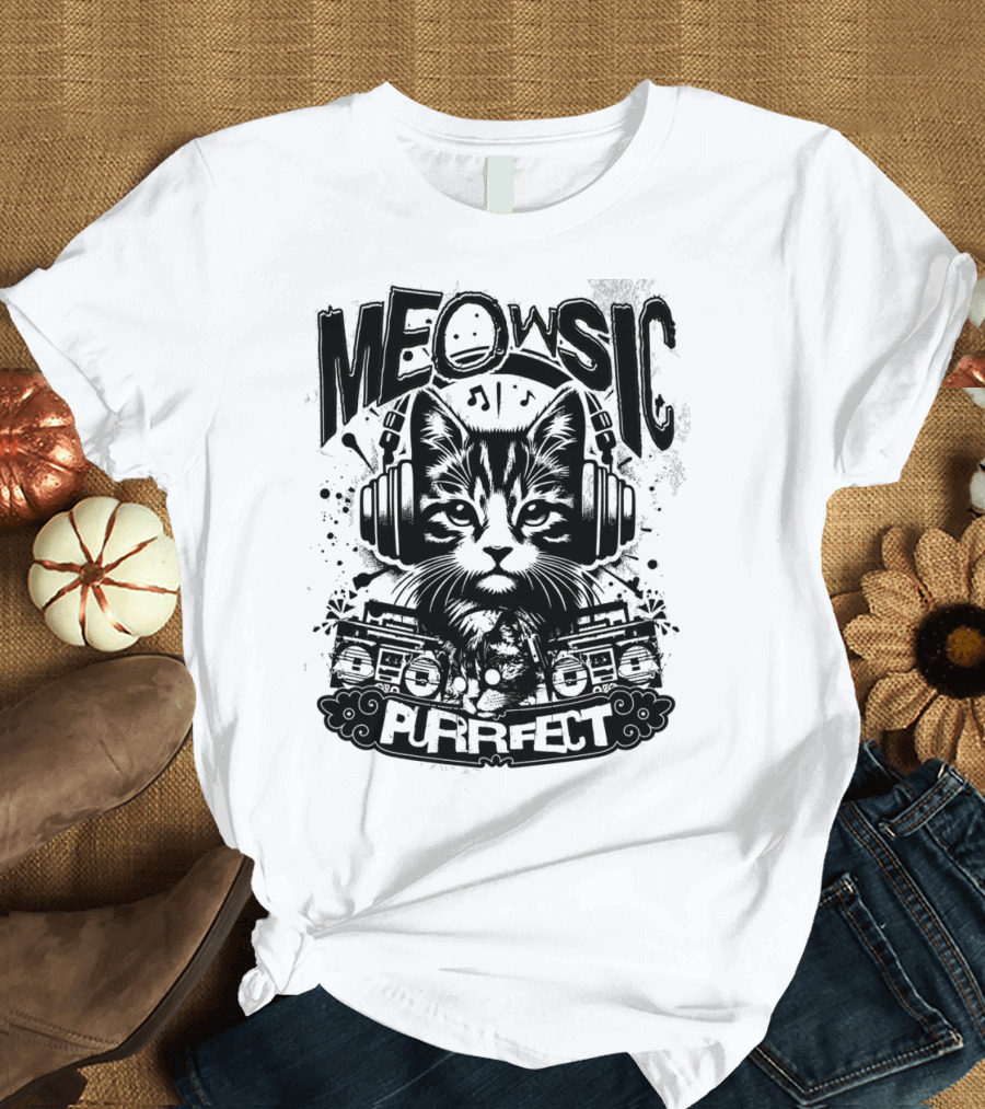 Meowsic Purrfect Funny Cat Melody Love T-Shirt
