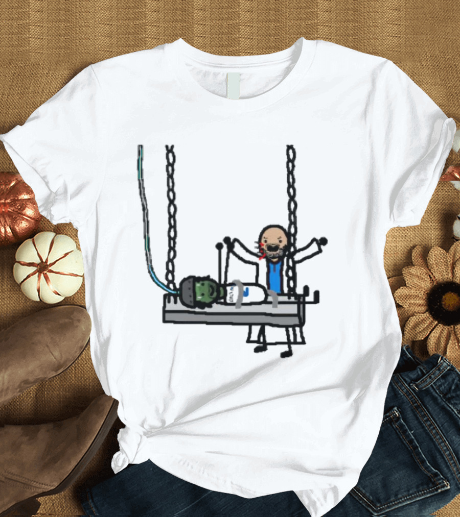 Dereck Its A Live-Ly Frankenstein Doctor with Green Zombie on Medical Table T-Shirt