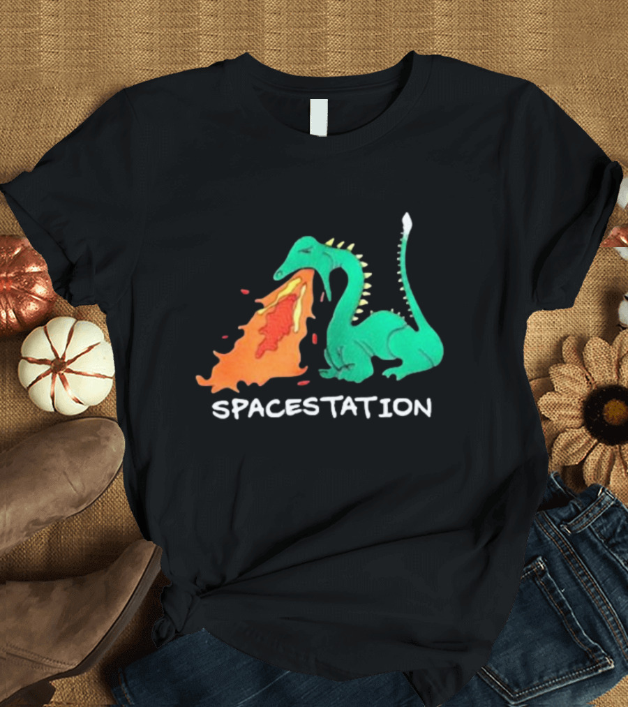 Spacestation Dragon Breathing Fire Gaming T-Shirt