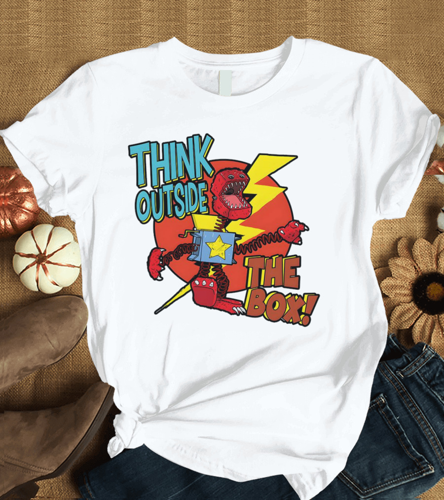 Think Outside the Box Red Monster with Lightning and Star Box Elements T-Shirt