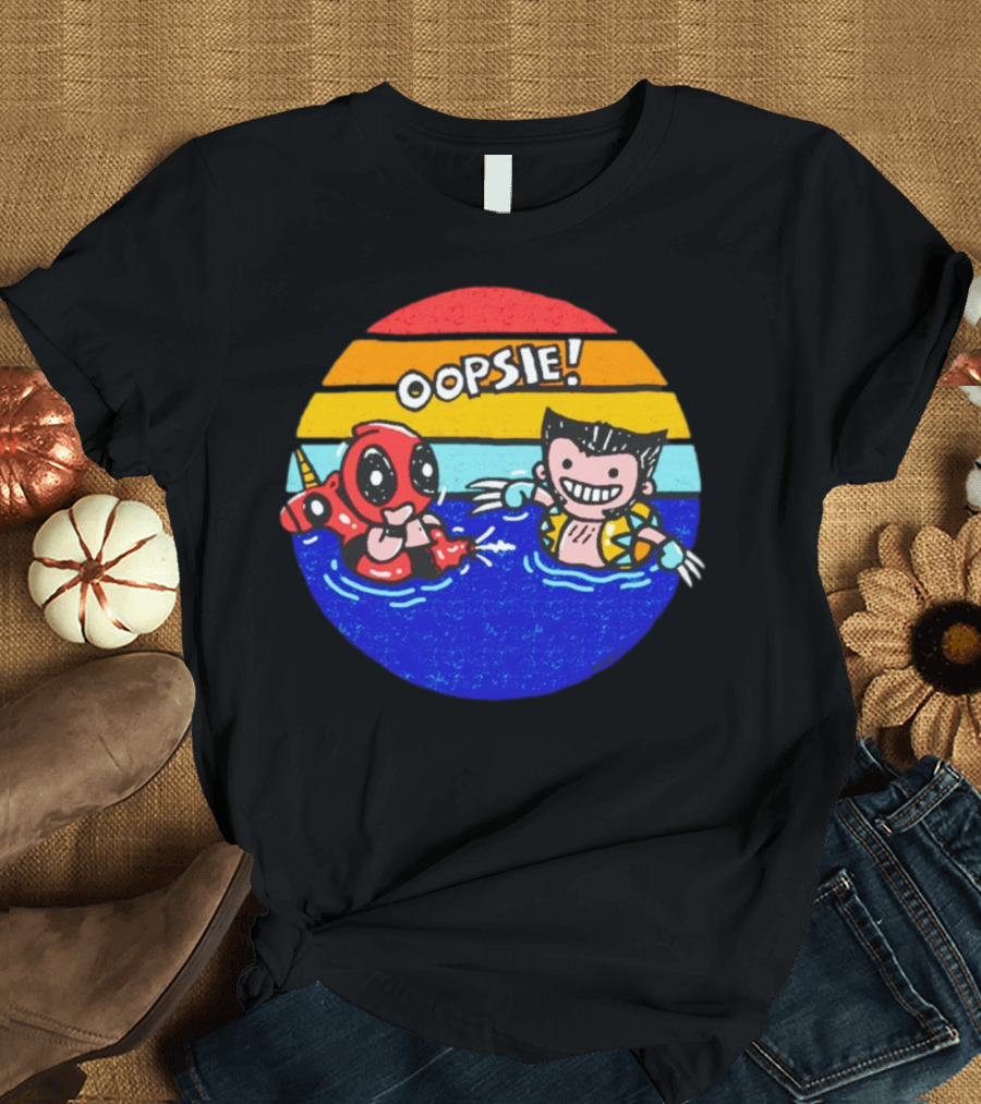 Wolverine Deadpool Oopsie Summer Claws Retro Rainbow Swim Fun T-Shirt