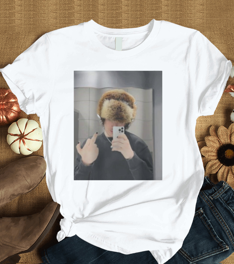 Ryannice Middle Finger Furry Hat Mirror Selfie Black Nails T-Shirt