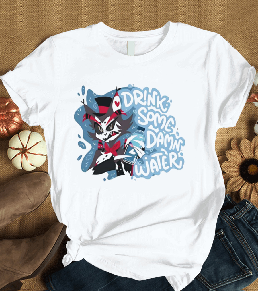 Drink Some Damn Water Wolf Holding Bottle T-Shirt