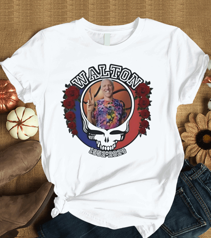Bill Walton 1952-2024 Grateful Dead Steal Your Face Roses Basketball T-Shirt