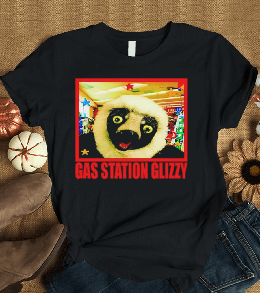 Gas Station Glizzy Funny Lemur Cartoon Inside Store T-Shirt