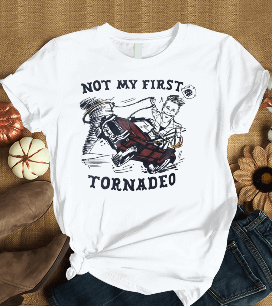 Not My First Tornadeo Glen Powell Riding Red Car in Tornado Sketch T-Shirt