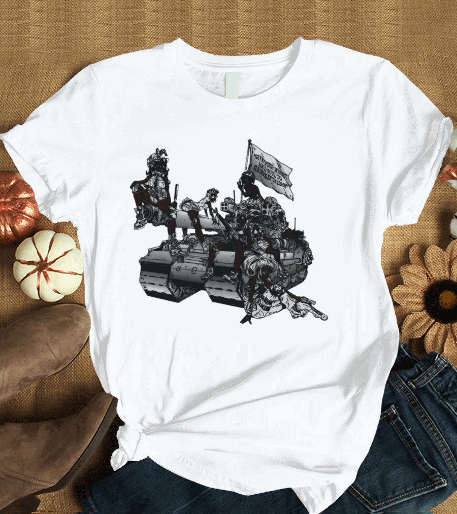 Gods Battalion Cloud White Ebony Battalion Tank with Warriors and Flag T-Shirt