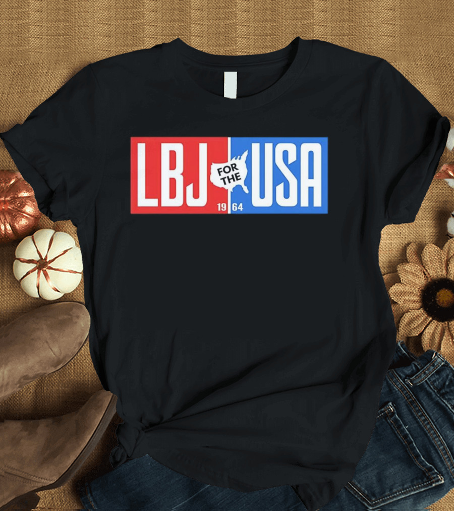 LBJ for the USA 1964 Vintage Political Campaign Red White Blue USA Map T-Shirt