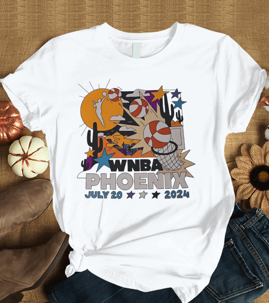 WNBA Phoenix July 20 2024 Basketball Cactus Desert Scene T-Shirt
