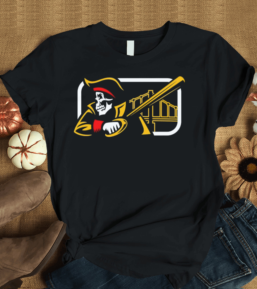 Pirates of the Allegheny Skeleton with Bridge and Baseball Bat T-Shirt