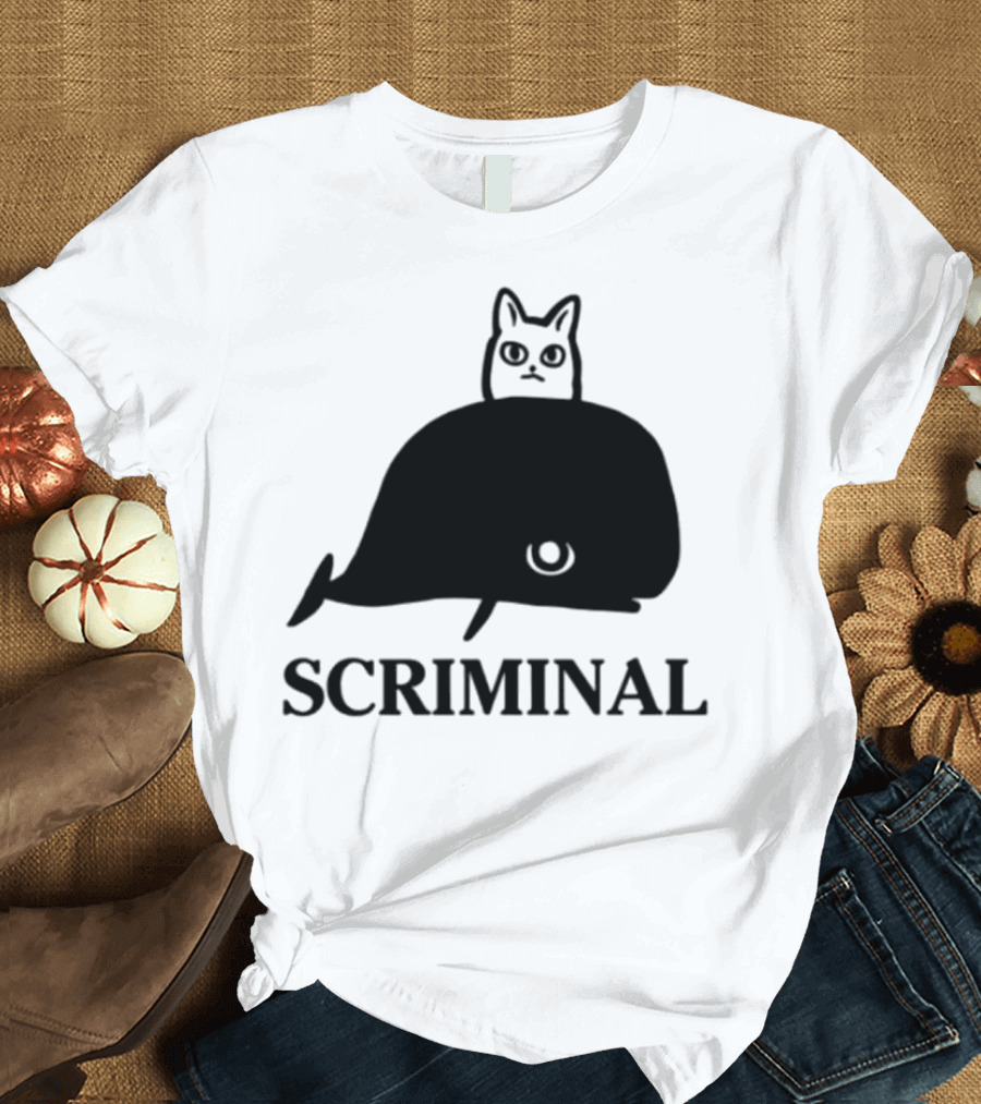 Scriminal Cat on Whale T-Shirt
