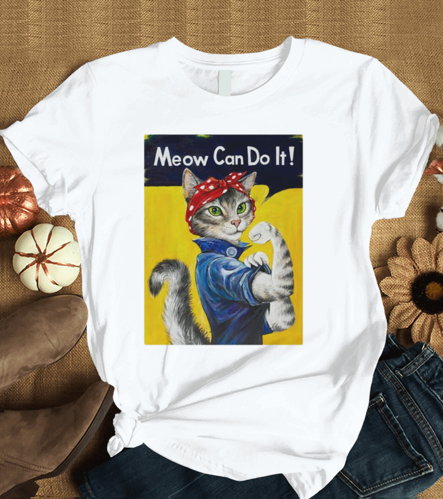 Meow Can Do It Rosie The Riveter Cat Red Bandana T-Shirt