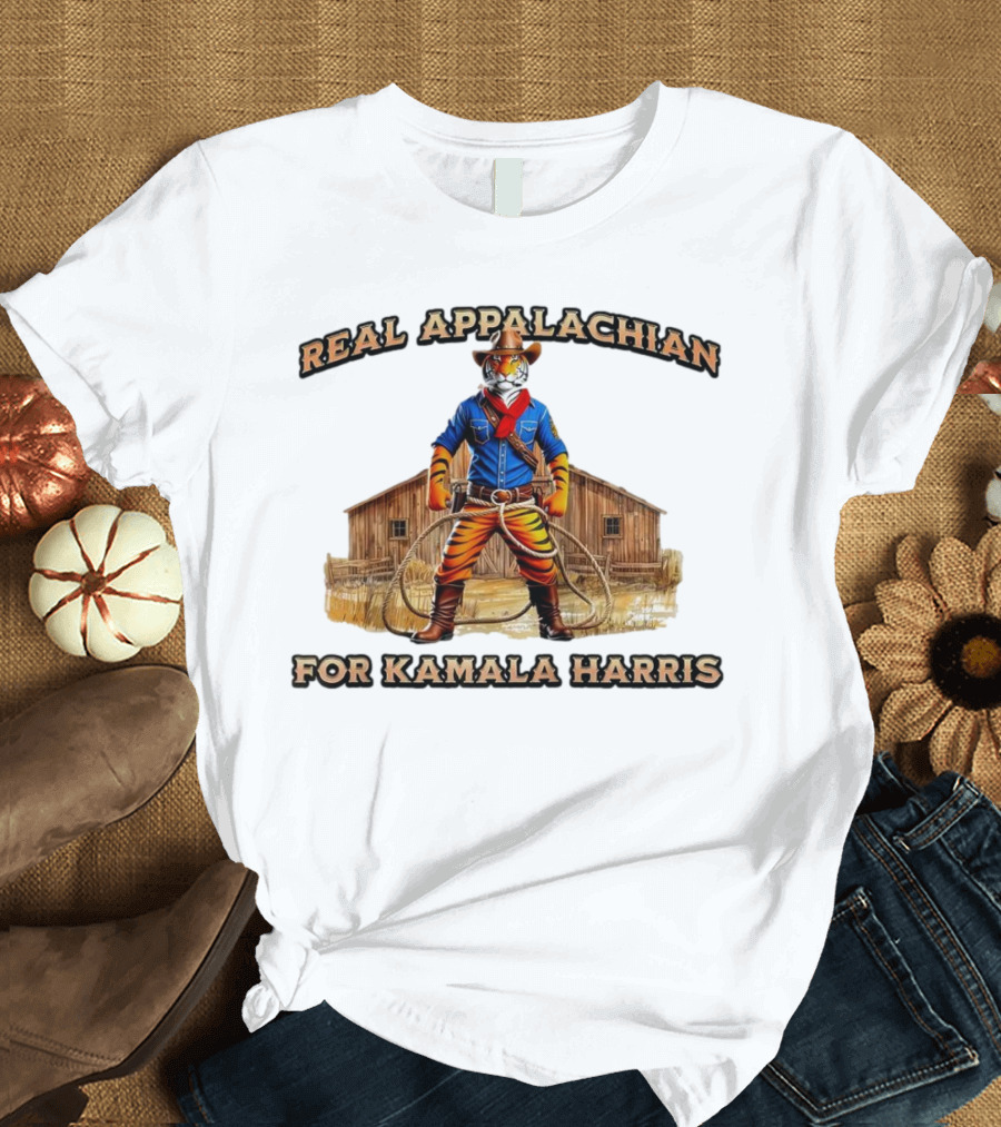 Real Appalachian for Kamala Harris Tiger Cowboy Barn T-Shirt