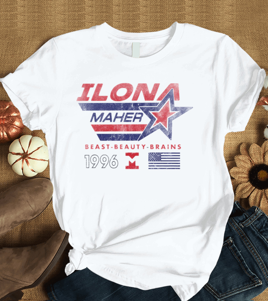 Ilona Maher Beast Beauty Brains 1996 Star Flag Emblem T-Shirt