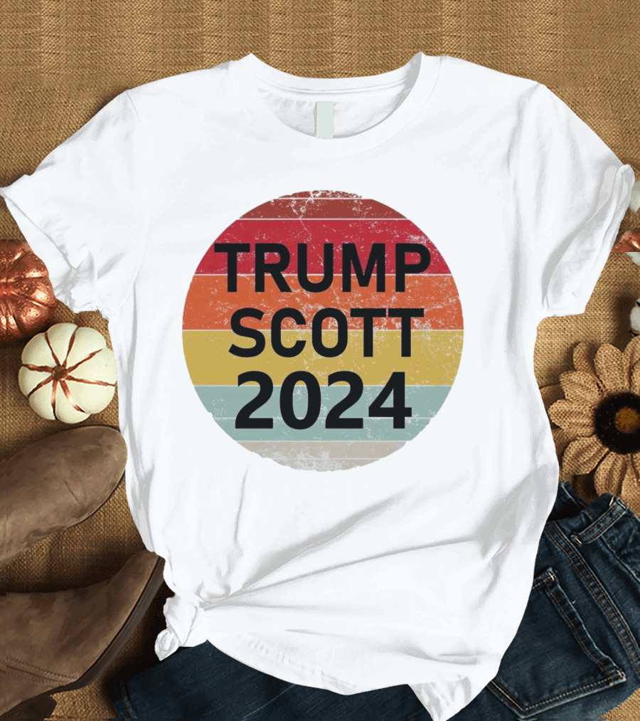 TRUMP SCOTT 2024 Vintage Retro Distressed Sunset Stripes T-Shirt