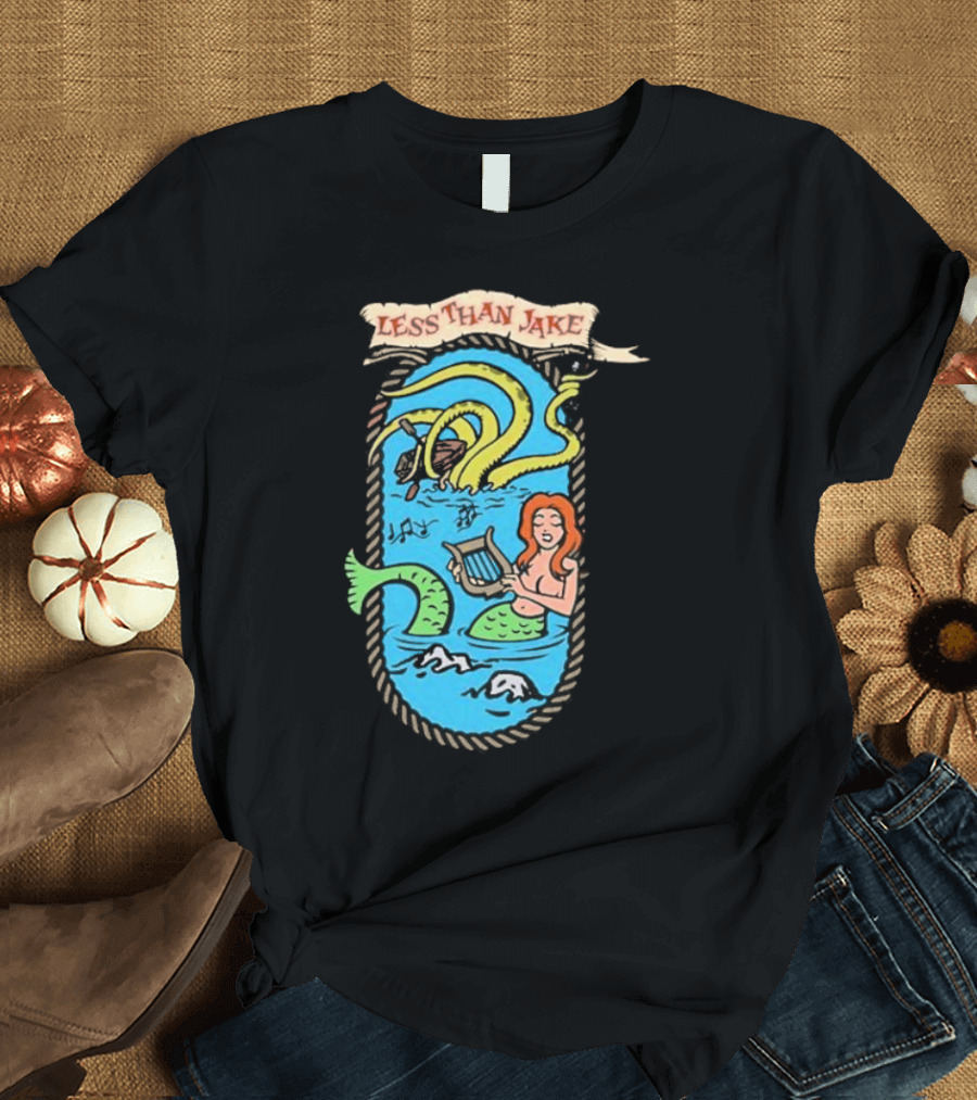 Less Than Jake Mermaid and Sea Monster Playing Music T-Shirt