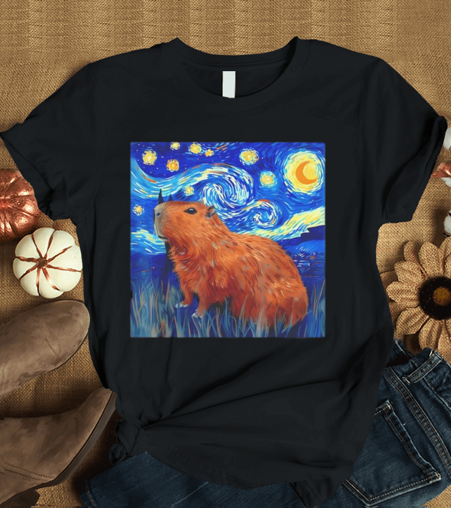 Capybara Starry Night Van Gogh Fusion T-Shirt