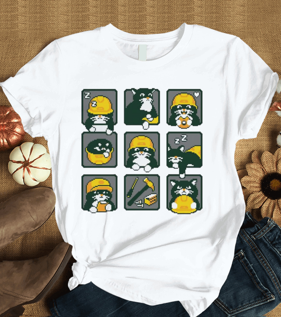 Cats in Construction Jobs Pixel Art Game T-Shirt
