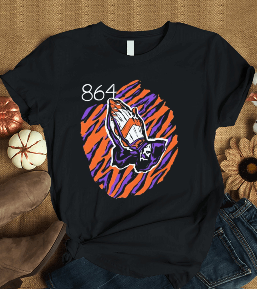 864 Clemson Tigers Praying Hands Football T-Shirt