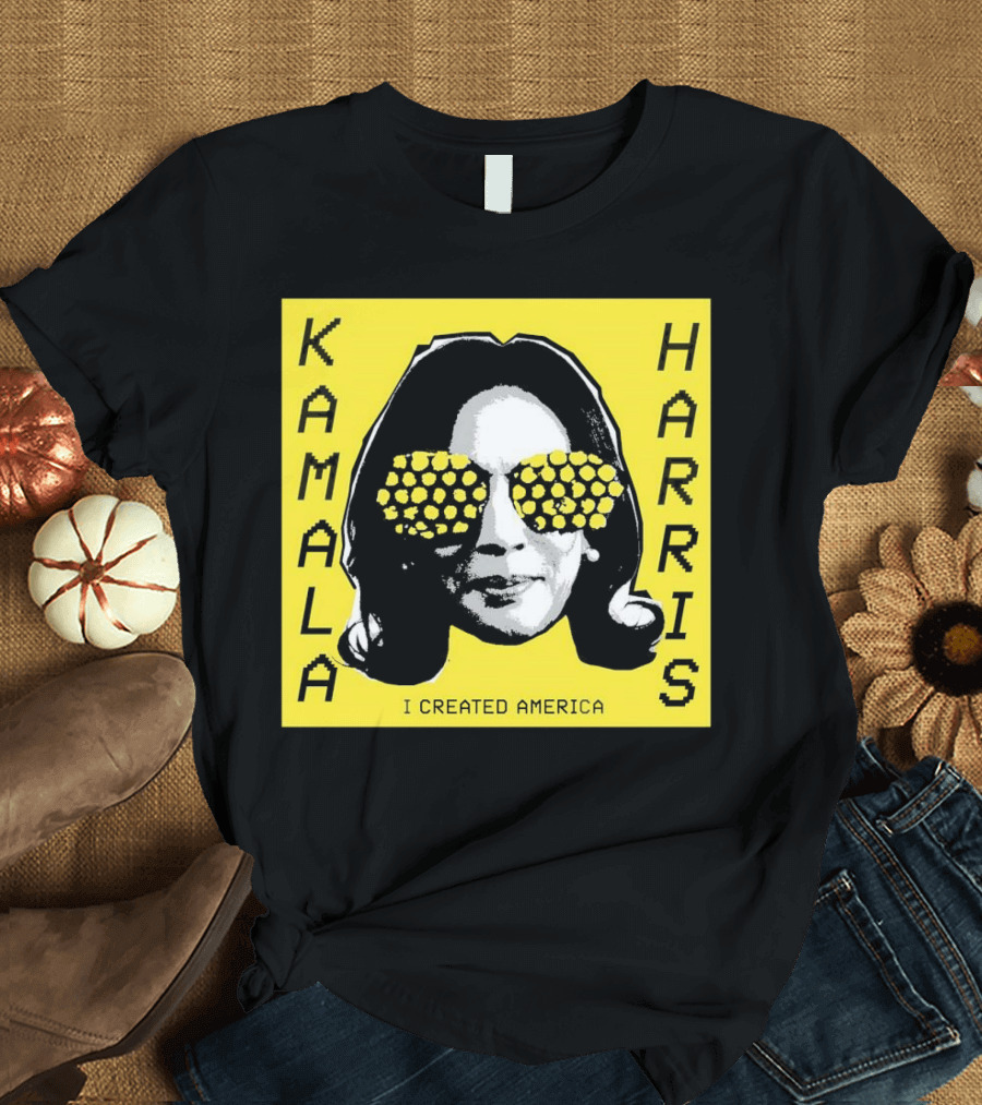 KAMALA HARRIS I CREATED AMERICA Yellow Print with Geometric Sunglasses T-Shirt