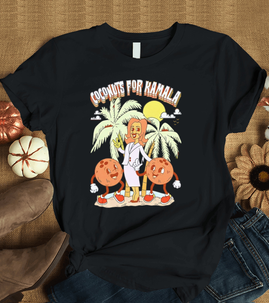 Coconuts for Kamala Cartoon Palms Sun Characters T-Shirt
