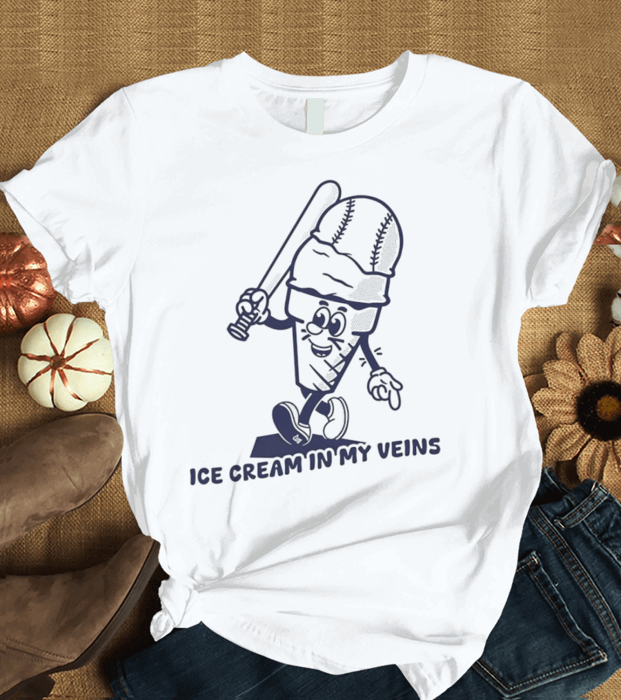 Ice Cream in My Veins Baseball Cone Bat Character T-Shirt