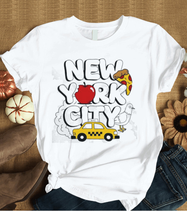 T-Shirt: NEW YORK CITY Apple Pizza Taxi Pigeon T-Shirt NEW YORK CITY Apple Pizza Taxi Pigeon T-Shirt