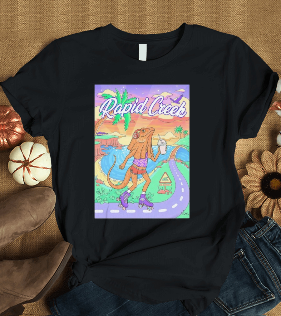 Rapid Creek Skateboarding Lizard Wizard with Headphones and Smoothie T-Shirt