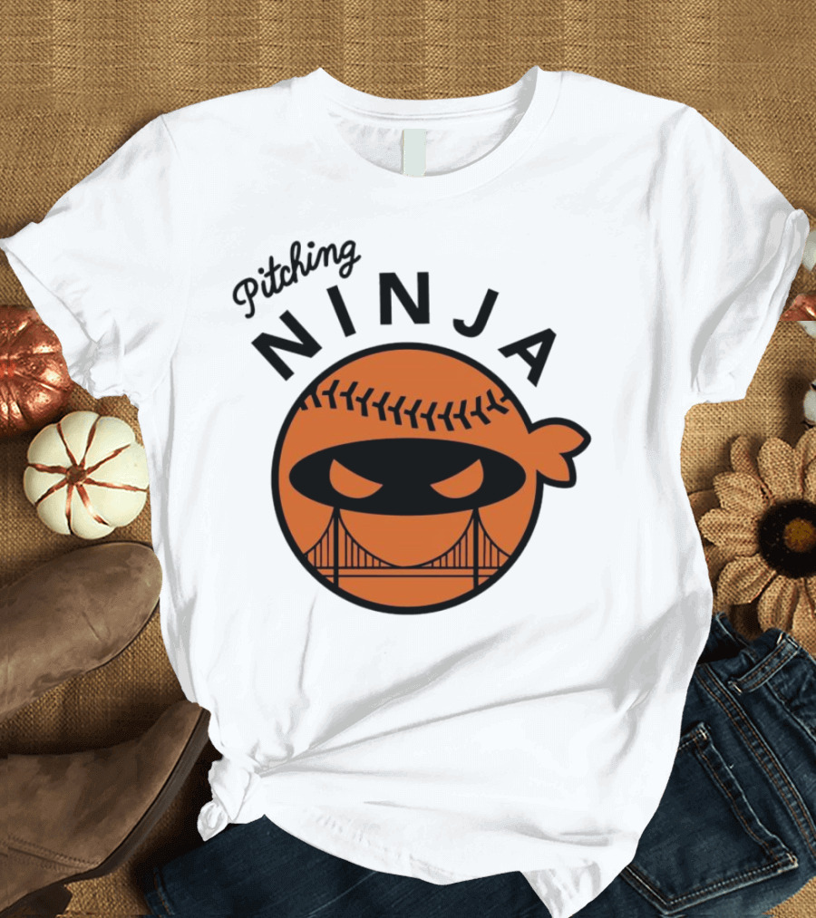 Pitching Ninja San Francisco Giants Orange Ball Face with Bridge T-Shirt