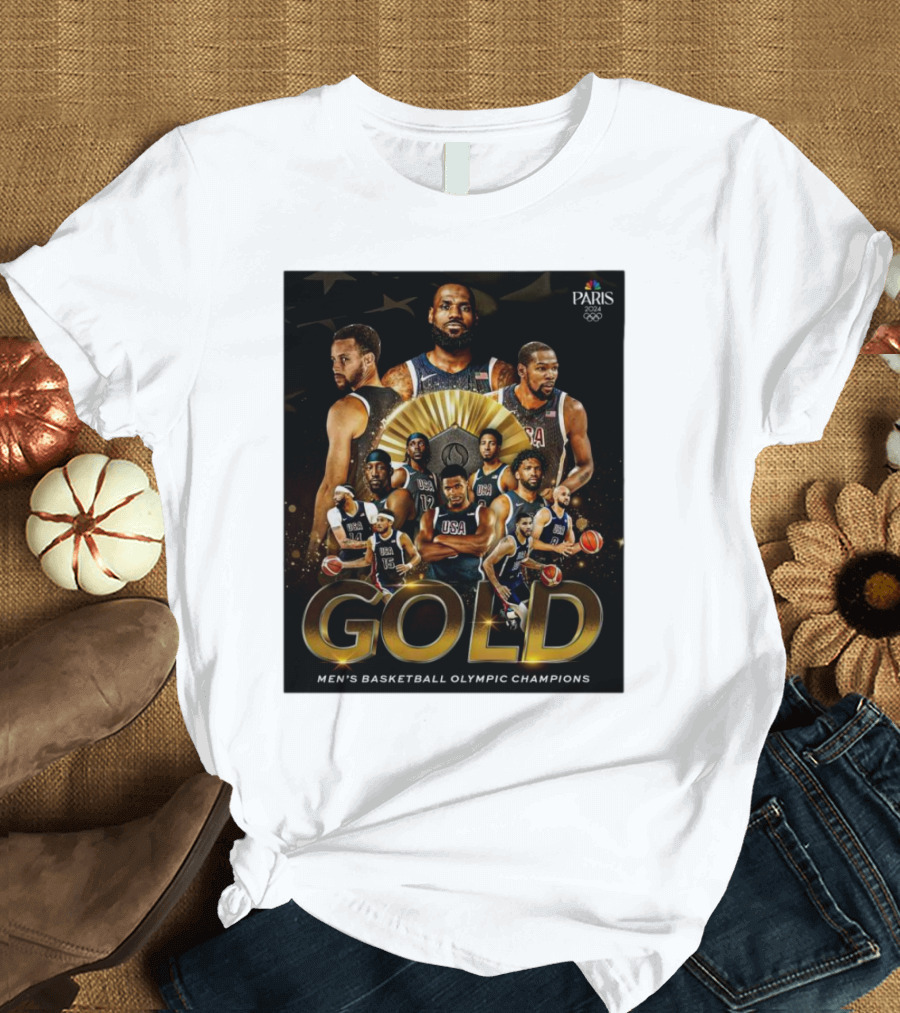 Paris 2024 Gold Men's Basketball Olympic Champions USA T-Shirt