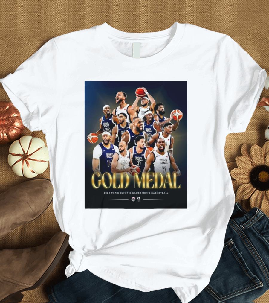 Gold Medal 2024 Paris Olympic Games USA Men’s Basketball Team Victory T-Shirt