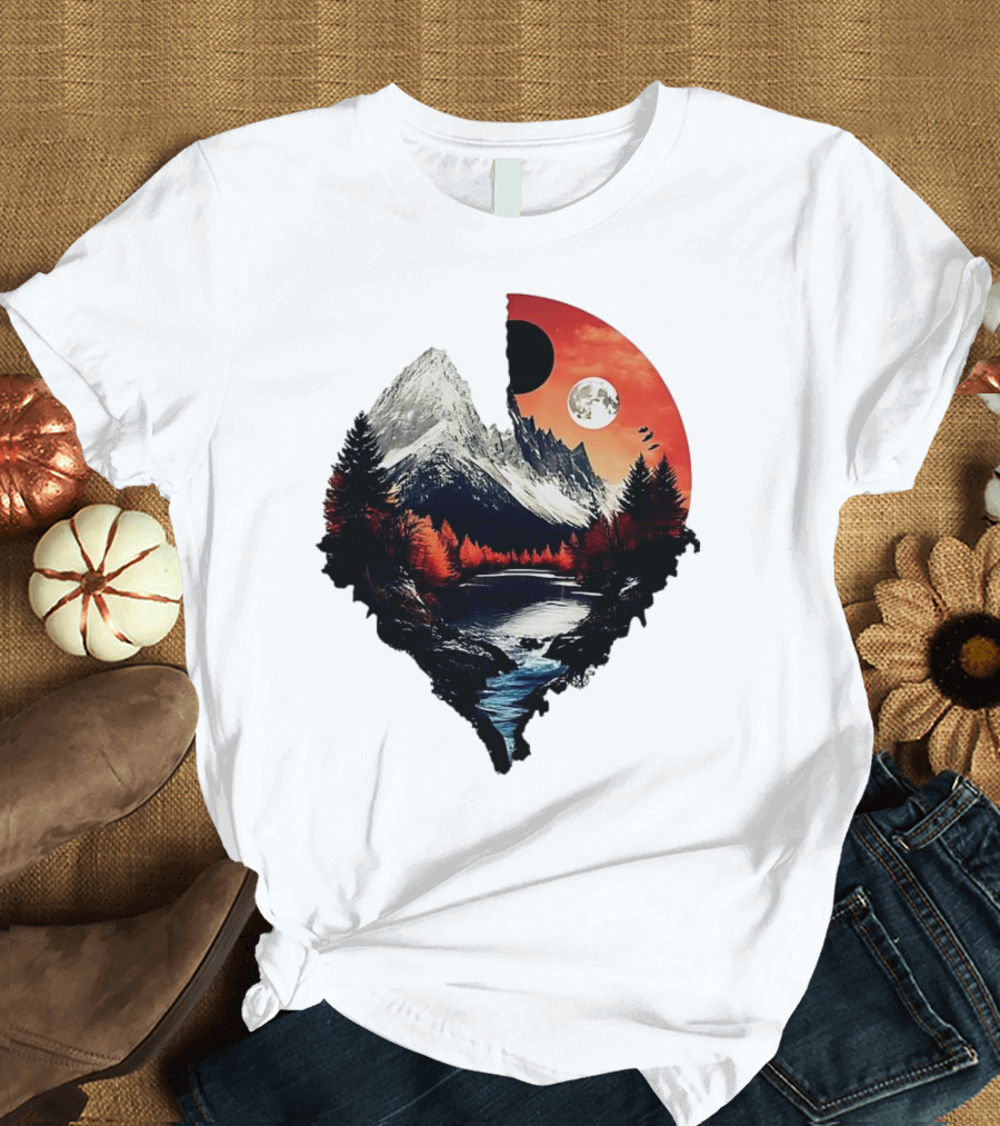 For Friends Family Couple Nature Mountain Sunset River Moon Forest T-Shirt