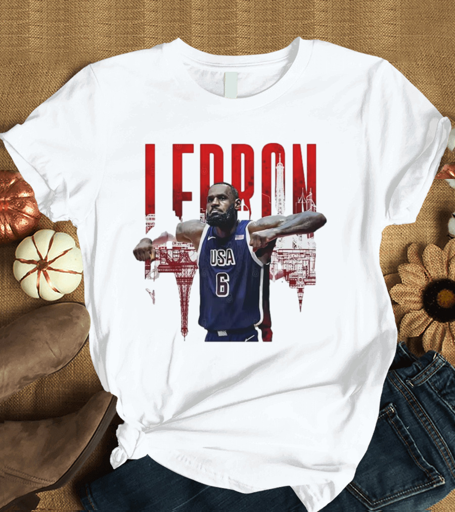 Lebron James USA Basketball 2024 Paris Olympics Iconic Pose T-Shirt