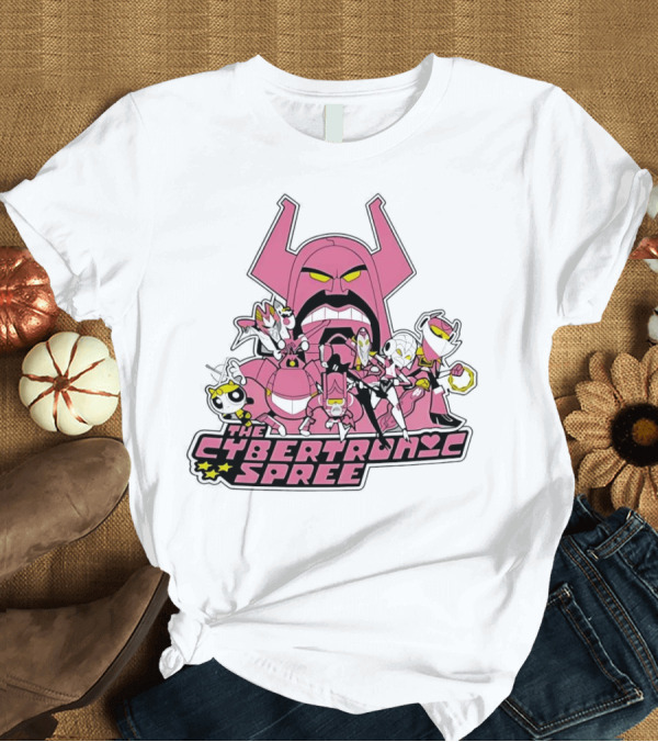 T-Shirt: The Cybertronic Spree Cartoon Characters with Robot Helmets and Pink Armor T-Shirt The Cybertronic Spree Cartoon Characters with Robot Helmets and Pink Armor T-Shirt