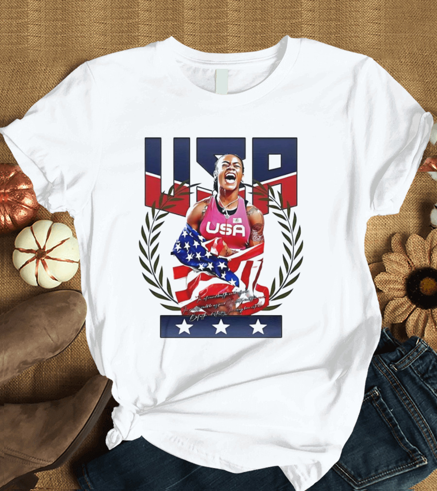 USA Sha’Carri Richardson Gold Medal Celebration American Flag T-Shirt