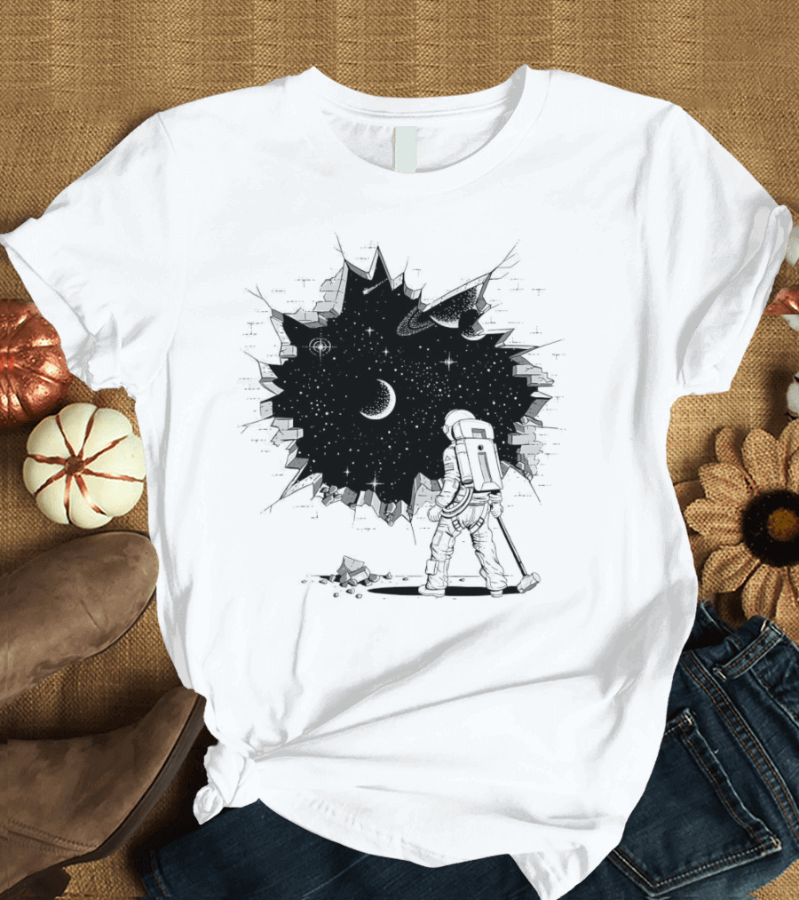 Breakthrough Astronaut Stargazing Through Cosmic Wall Hole T-Shirt