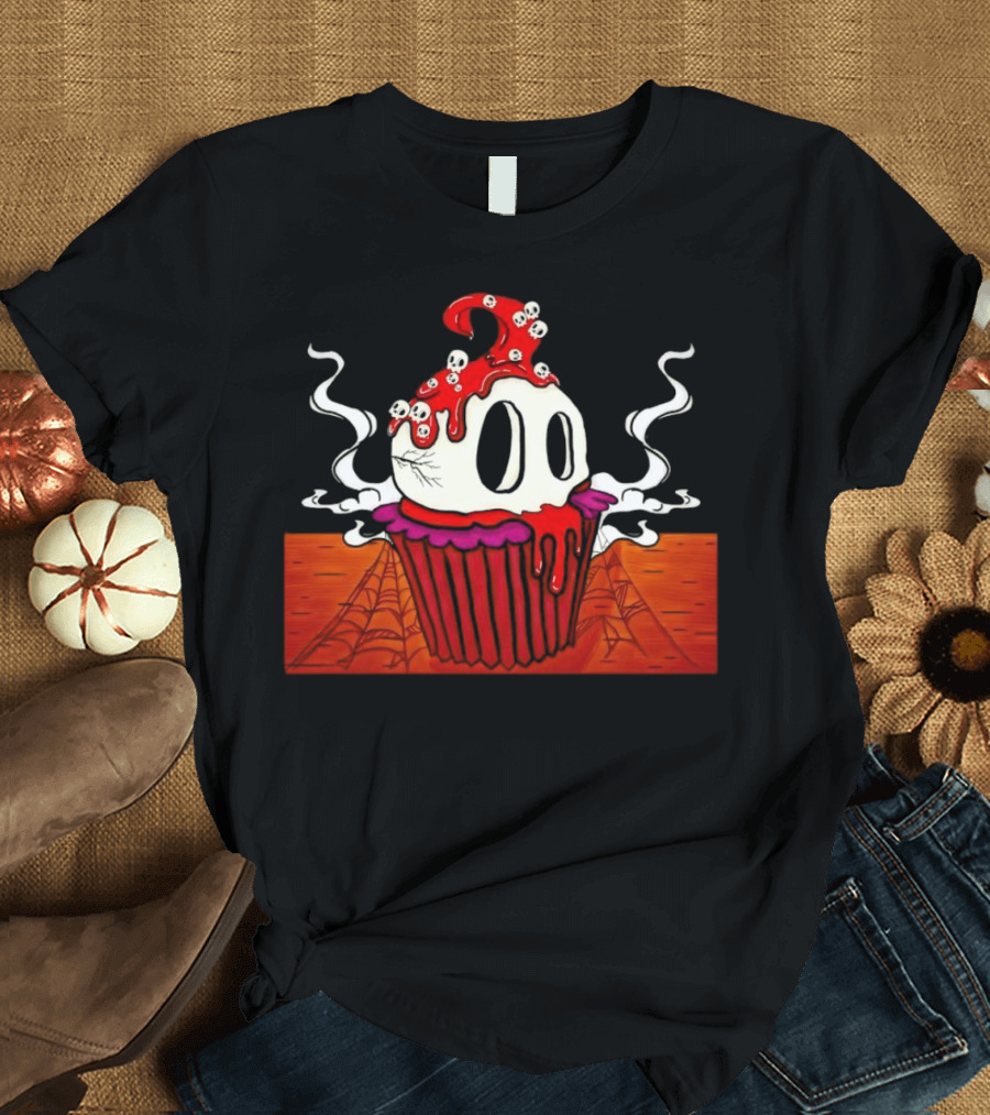 Skull Cupcake with Blood Halloween Spooky Web T-Shirt