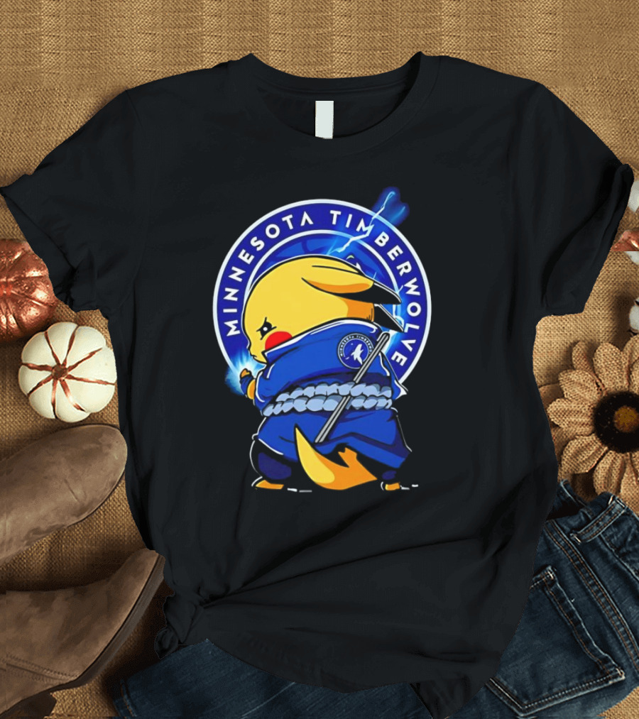 Minnesota Timberwolves Pikachu Uchiha Sasuke Crossover Lightning T-Shirt