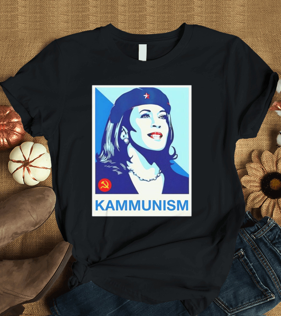 Kamala Harris Kammunism 2024 Iconic Revolution Style with Red Star Beret and Socialist T-Shirt