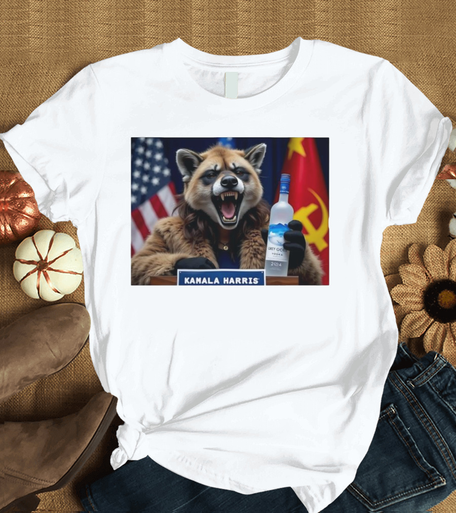 Kamala Harris Fox with Grey Goose Vodka 2024 Russia Flag American Flag T-Shirt