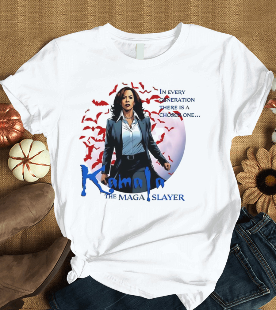Kamala the MAGA Slayer In Every Generation There Is a Chosen One Bats Moon Background T-Shirt
