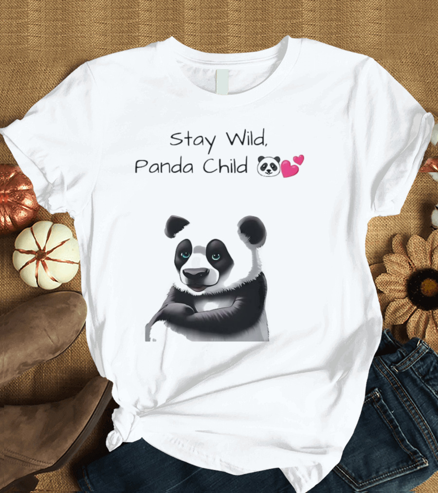 Stay Wild Panda Child Cute Emoji Panda Hearts T-Shirt