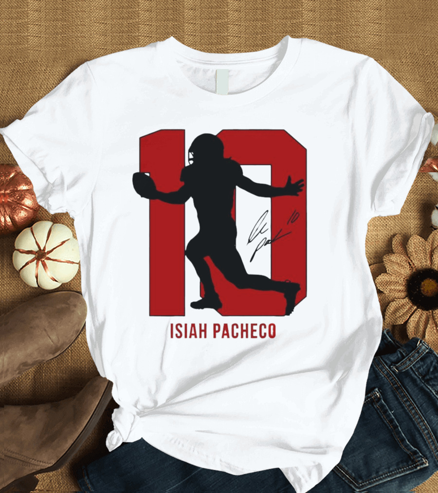 Isiah Pacheco Number 10 Kansas City Chiefs Silo Signature Action T-Shirt