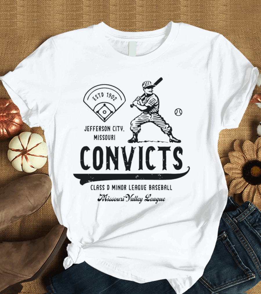 Jefferson City Convicts Missouri Valley League Baseball Estd 1902 T-Shirt