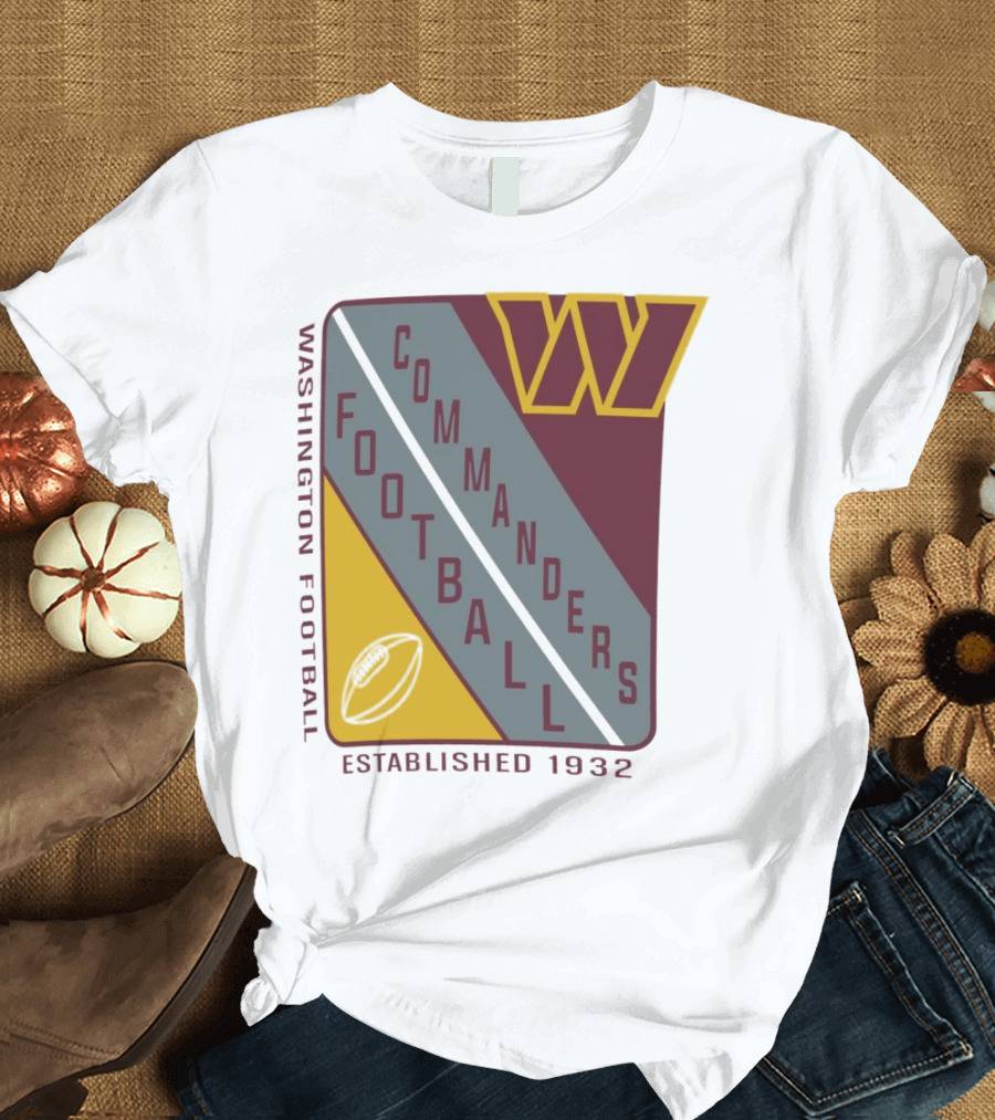 Washington Football Commanders Shield Football Established 1932 T-Shirt
