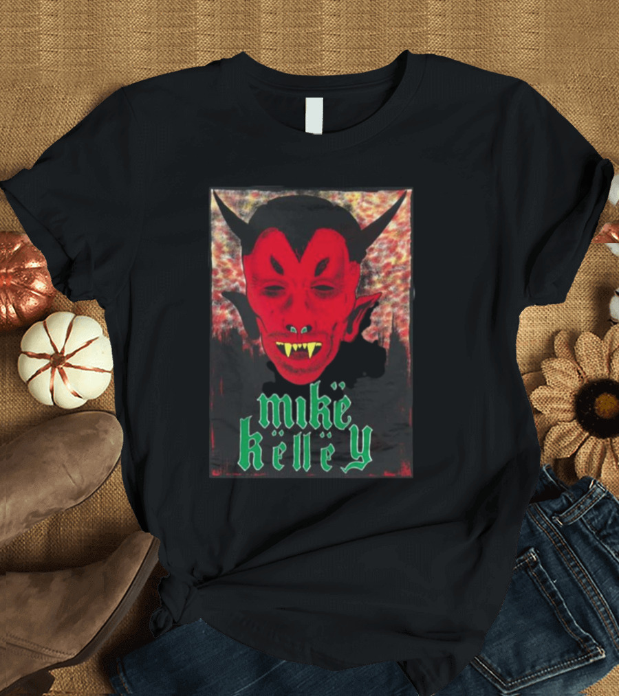 Mike Kelley Satan's Nostrils Devil Face Red With Green Gothic Text T-Shirt