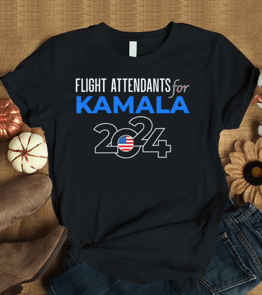Flight Attendants Supporting Kamala Harris 2024 with American Flag T-Shirt