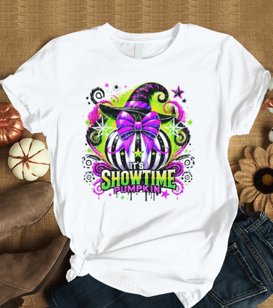 Showtime Pumpkin Witch Hat Neon Vintage Halloween T-Shirt