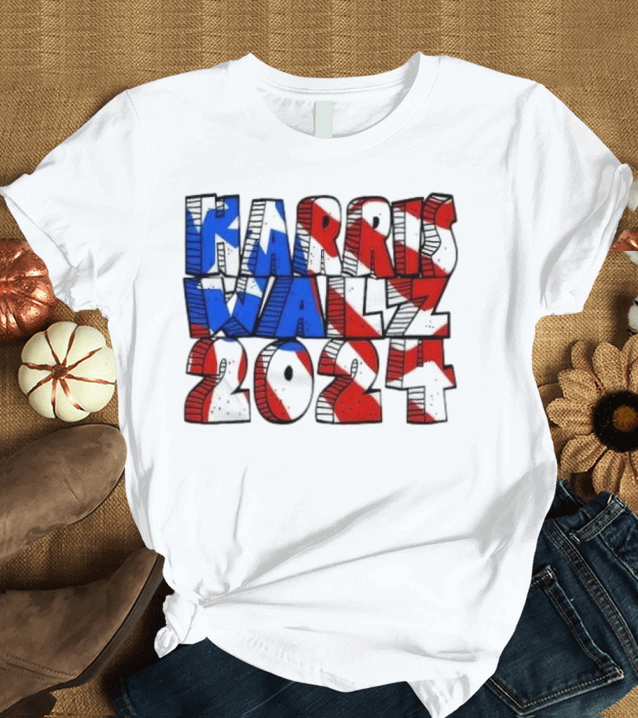 Harris Walz 2024 Red White Blue American Flag T-Shirt