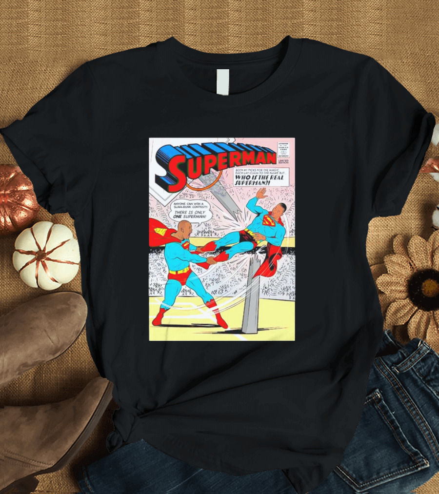 Superman Comic Cover Shaquille O’Neal vs Dwight Howard Who is the Real Superman? T-Shirt